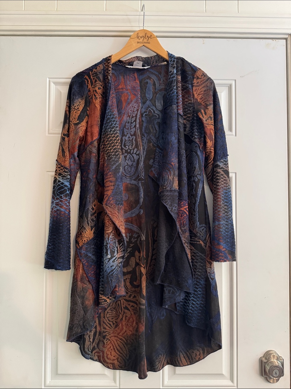 Peter Nygård Blue and Rust Abstract Print Blouse